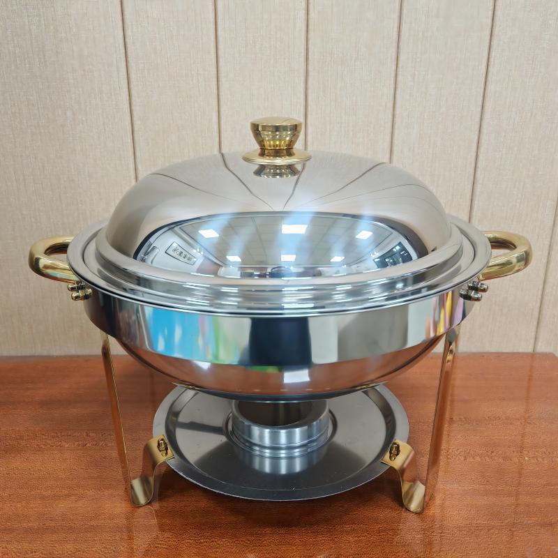 Round Stainless Steel Buffet Stove - Golden Food Warmer for Hotels & Restaurants
