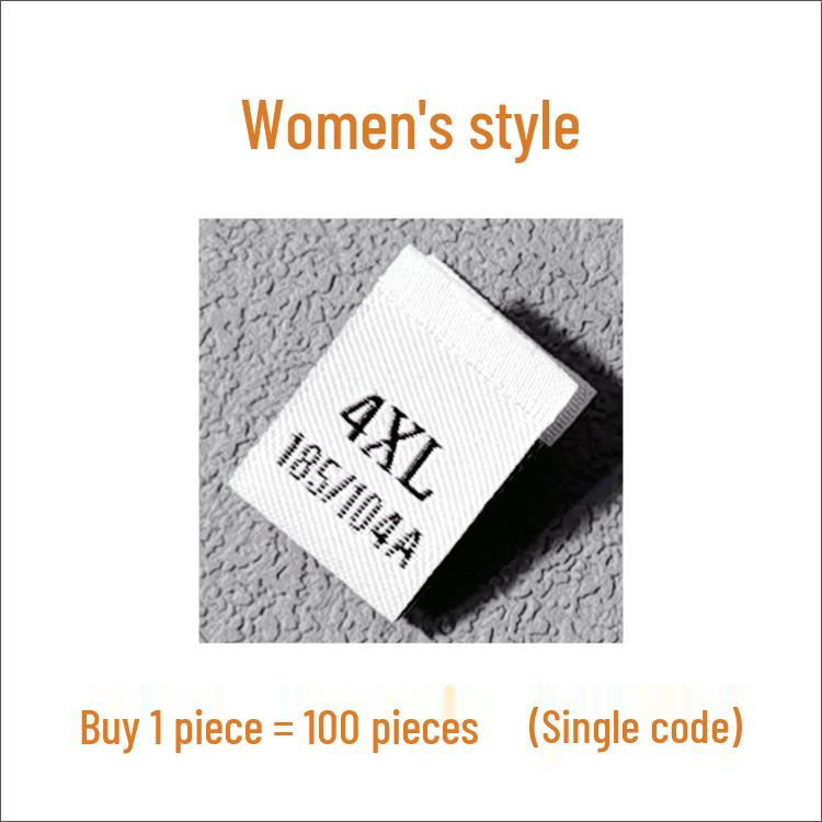 In-Stock Men's & Women's Woven Size Labels: Custom Black & White Trendy International Brand.