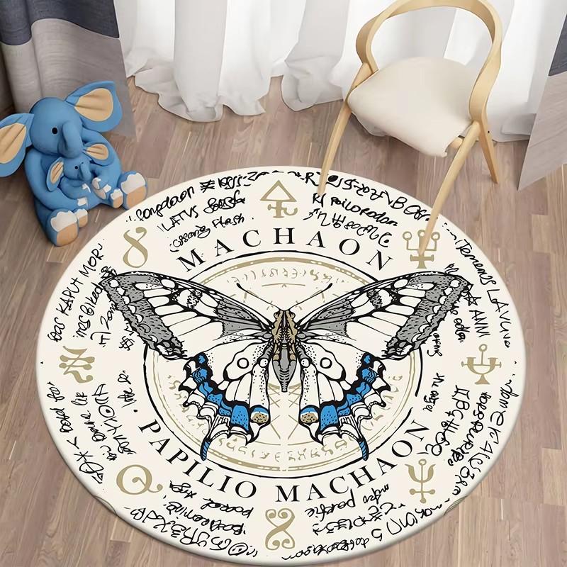 Death Moth Round Carpet Gothic Skull Round Floor Mat Butterfly Moon Living Room Carpets Bathroom Kitchen Area Rug Doormat Decor