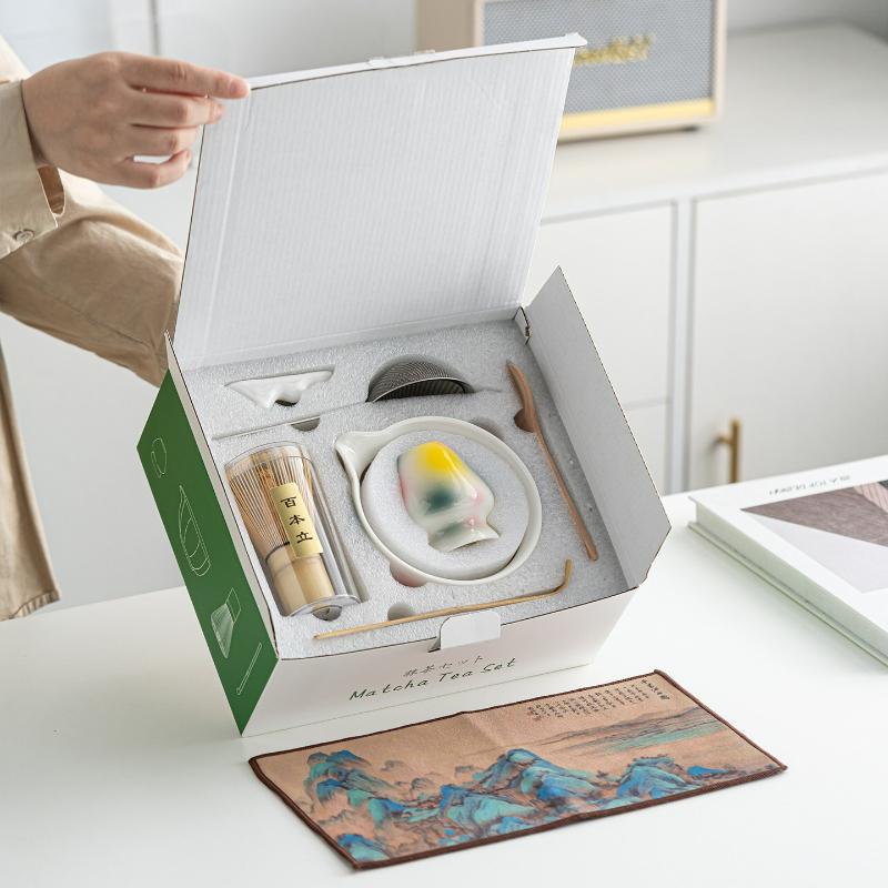 4/8PCS Japanese Matcha Tea Set Tea Brush Stand High Temperature Handmade Matcha Ceremony Kit Tea Set Accessories Gift Box New