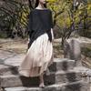 2025 Spring/Summer Artistic Fairy Hand-Painted Cotton Linen Irregular Double-Layer Skirt for Women