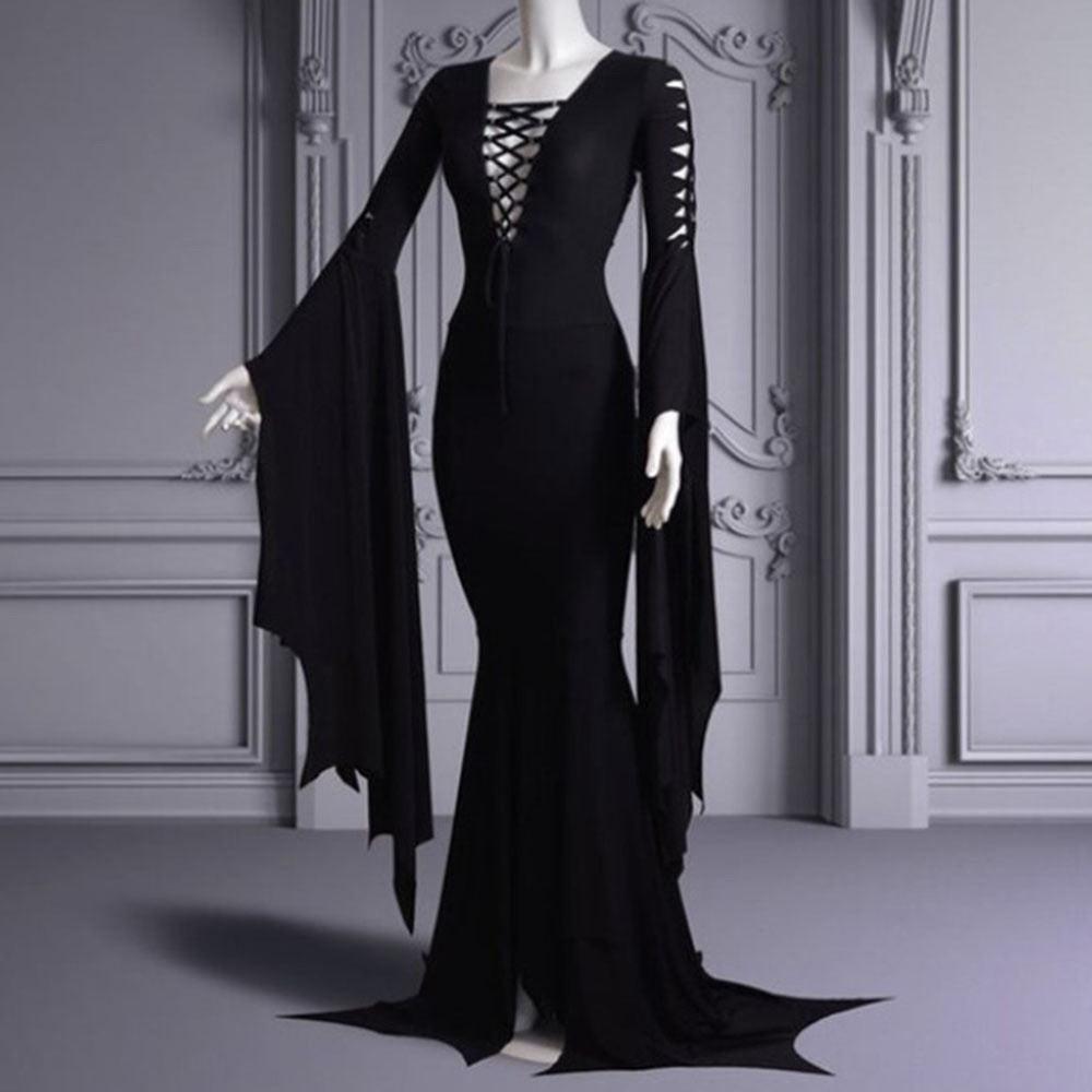 Trendy New Halloween Sexy V Neck Dress With Flare Sleeves Available In Red Black And Blue Sizes S To 5xl For A Chic Retro Look