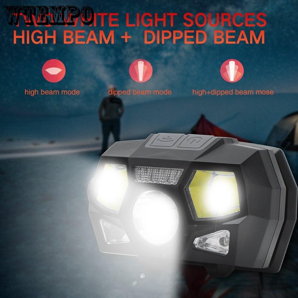 Strong Light XPE+COB+red Light USB Charging Sensing Headlights Waterproof Night Fishing for Erbium Camping Lights