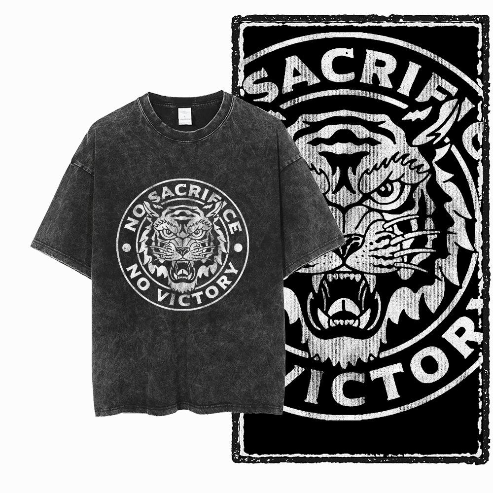 

Vintage Washed Black Tiger Themed T Shirt Retro Alive and Free Stay Strong Forever Slogans Casual Streetwear for Men Women S