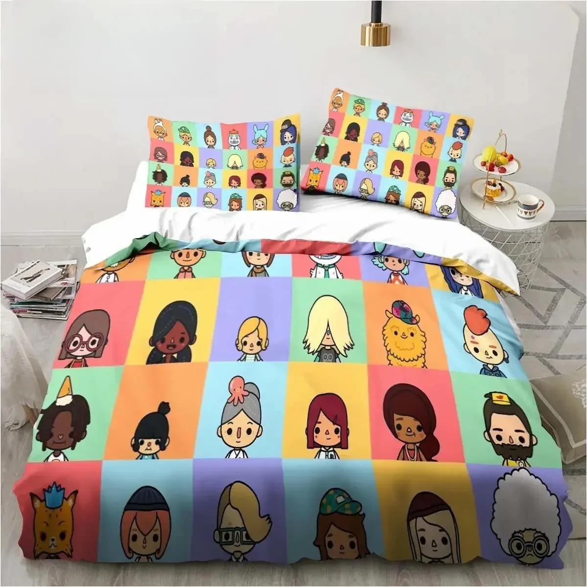 

3D Cartoon Game Toca Life World Bedding Set Duvet Cover Bed Set Quilt Cover Pillowcase Comforter king Queen Size Boys Adult AU Single 140x210cm
