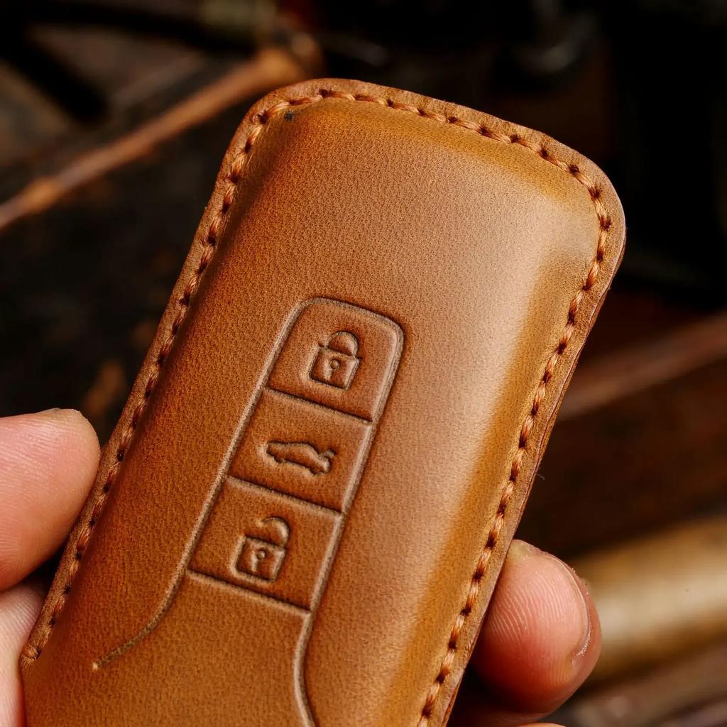 Handmade Leather Car Smart Key Case Cover Shell Bag for Volkswagen Vw Touareg Accessories