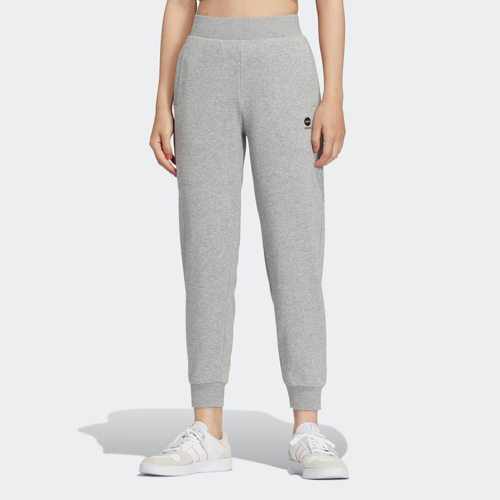 Adidas Neo Solid Color Logo High Waist Casual Sports Pants Women Pants Gray IA5010