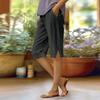 Women's Fashion Color Loose Pocket Elastic Waist Cotton Linen Casual Five Pants