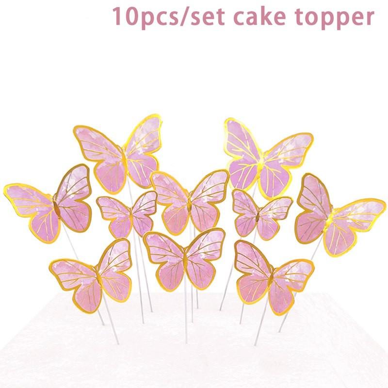 Happy Birthday Sequin Butterfly Cake Topper For Princess Girl Birthday Party Cake Decor Butterflies Wedding Party Decoration