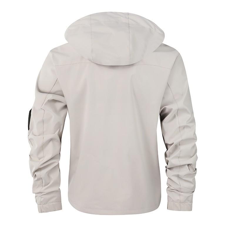 Mens Hooded Casual Jacket Lightweight Windproof Water Resistant Outerwear Solid Color Urban Style