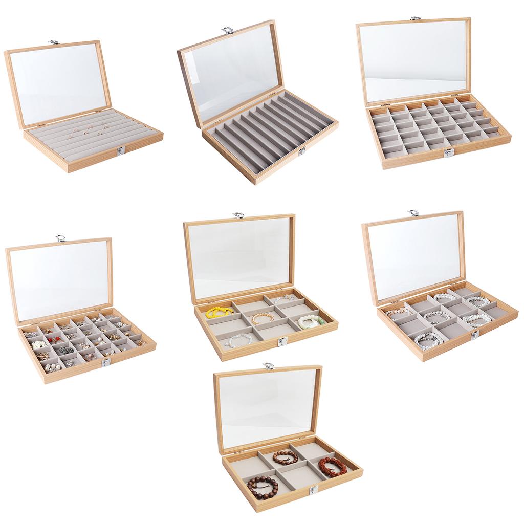 Jewelry Box Wood Frame with Multiple Compartments for Women Ladies Earrings Rings and Necklaces Display Organizer