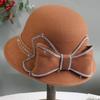 Autumn and Winter Ladies' Handmade Large Bow Pure Wool Beanie Hat Elegant and Versatile Small Rolled Edge Basin Hat for Women