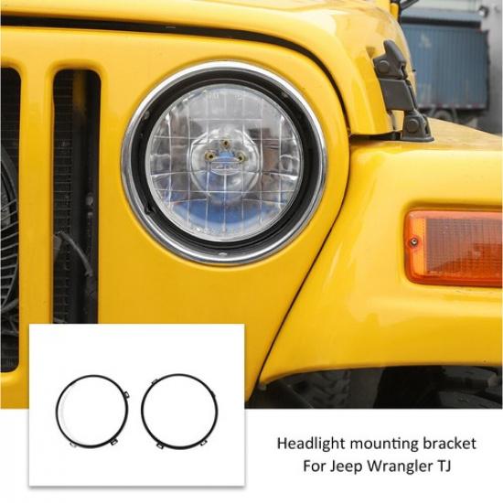 2x Front Headlight Mounting Bracket Bracket Trim Ring For Jeep Wrangler TJ 97-06
