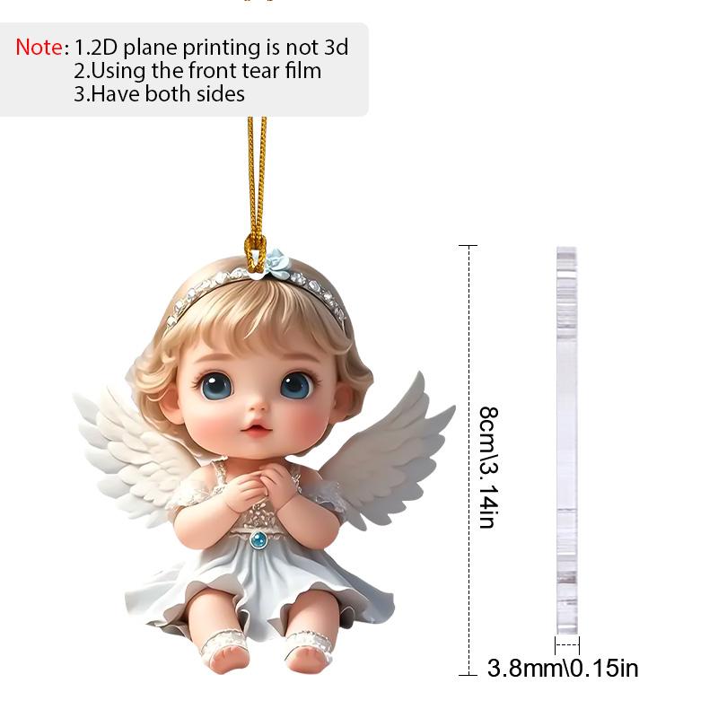 

2D плоские крылья ангела акриловые украшения с золотой веревкой, реалистичный угловой кулон, подвесной декор для зеркала заднего вида, милые подарки для семьи и друзей 9;1pc