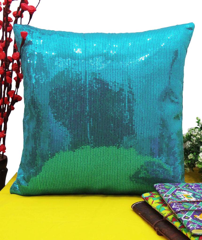 Yuga Blue Sequin Metallic Throw Cushion Cover Sparkle Pillow Wedding Decor Lounge 12 X 12