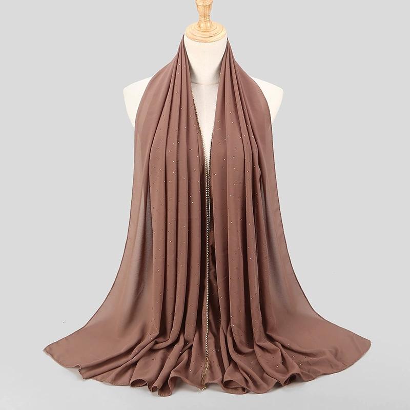 Hot Malaysian Indonesian Pearl Chiffon Stone Edge Turban Spring and Summer Long Women's Hijab Scarf 70x180cm