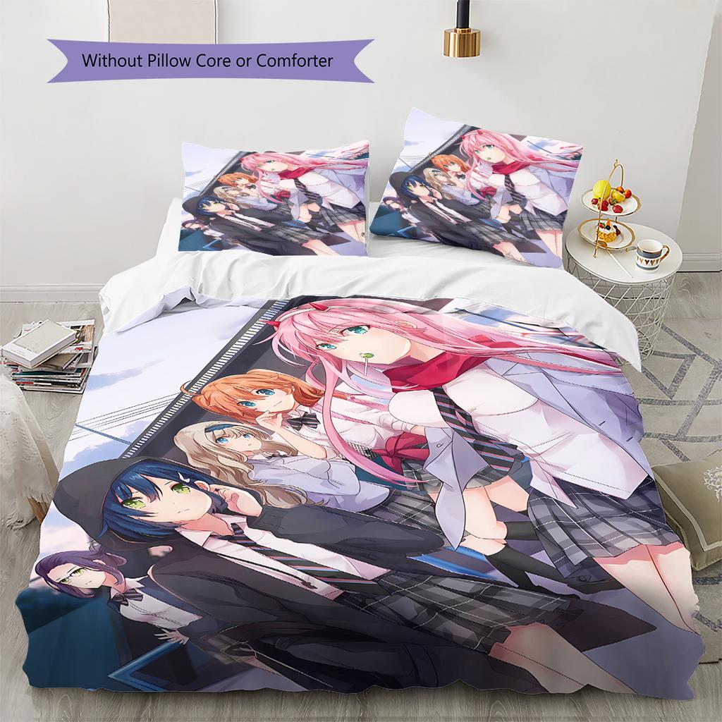 DARLING in the FRANXX Zero Two Pattern Bedding,Quilt Set Quilt Cover Pillowcase Home Birthday Gift (1 * duvet cover + 2 * pillowcase, without core)