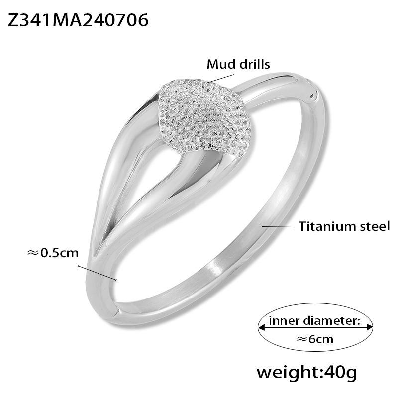 Chic Titanium Steel Bracelet with Inlaid Diamonds - Elegant, Simple Design for Women