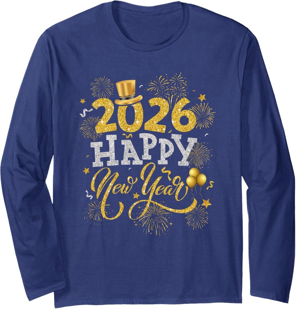 Happy New Year Party 2026 Fireworks Family Matching Long Sleeve T-Shirt,men&women Unisex Long-sleeve T-shirt
