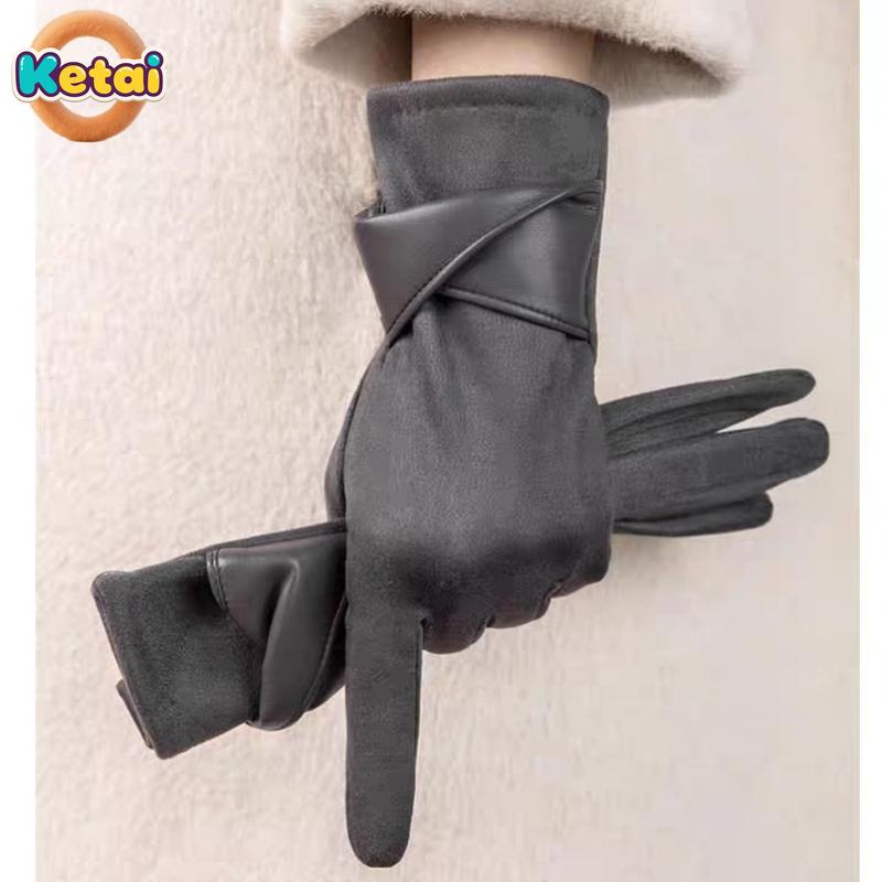 Warm Gloves for Women in Autumn and Winter, Thickened and Fashionable Touch Screen, Anti Cold Suede Adult Gloves  Black Gloves