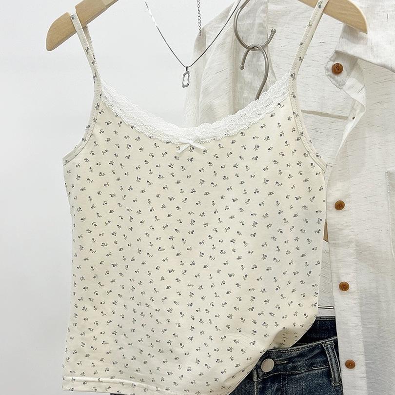 Women's Floral Spaghetti Strap Tank Top, Summer Lace Layer, Slimming Sleeveless Base