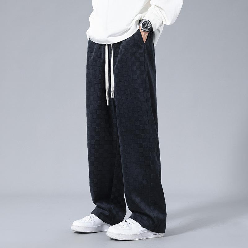 

Men s Dark Gray Checkerboard Wide Leg Sweatpants - Drawstring Waist Casual Streetwear Trousers M
