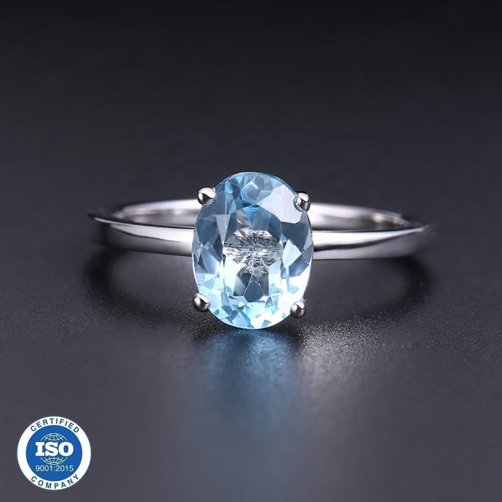 Abiding 4 Prong Oval Solitaire Ring Natural Blue Topaz Gemstone Jewellery 925 Sterling Silver Engagement Ring Women