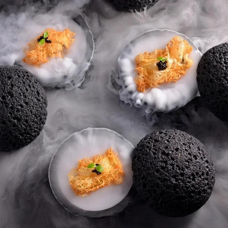 Meteorite Soup Bowl Creative Molecular Food Bowl Imitation Volcanic Stone Ball Plate Round Smoked Bowl Black Tableware