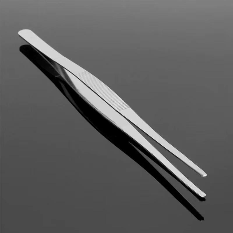 12'' 30cm Home Medical Garden Kitchen BBQ Tool DIY Toothed Tweezer Long Barbecue Food Tong Straight Tweezer Stainless Steel