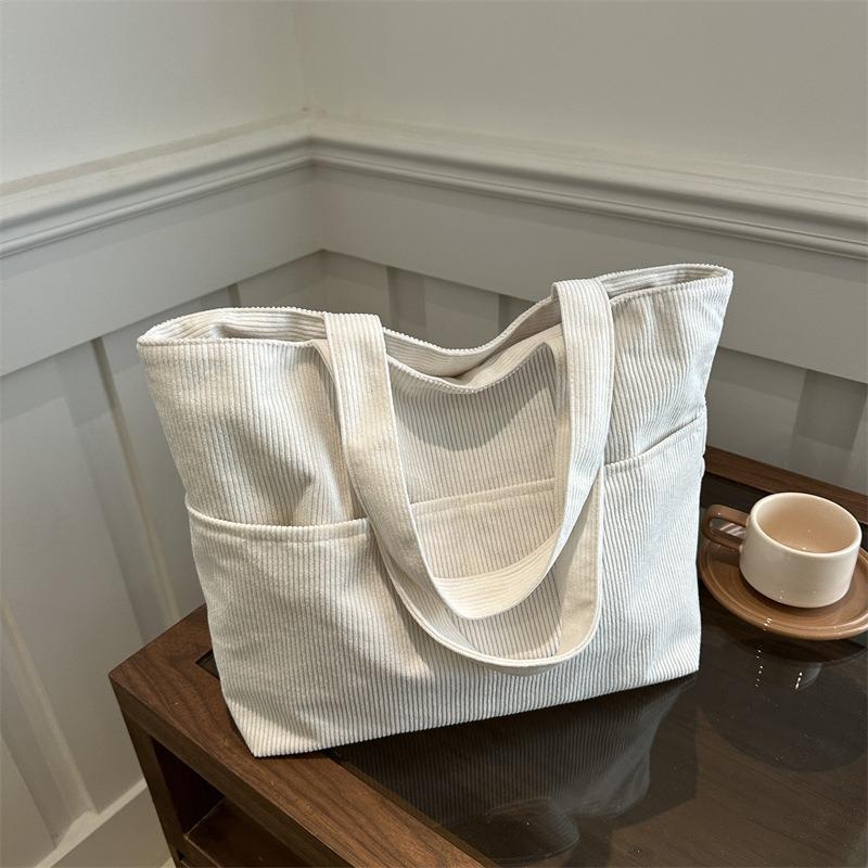 Koreanische Corduroy-Tasche mit großem Fassungsvermögen, neue einfarbige Handtasche für Damen, Schultasche für Studenten der Literatur und Kunst, Damen-Tragetasche