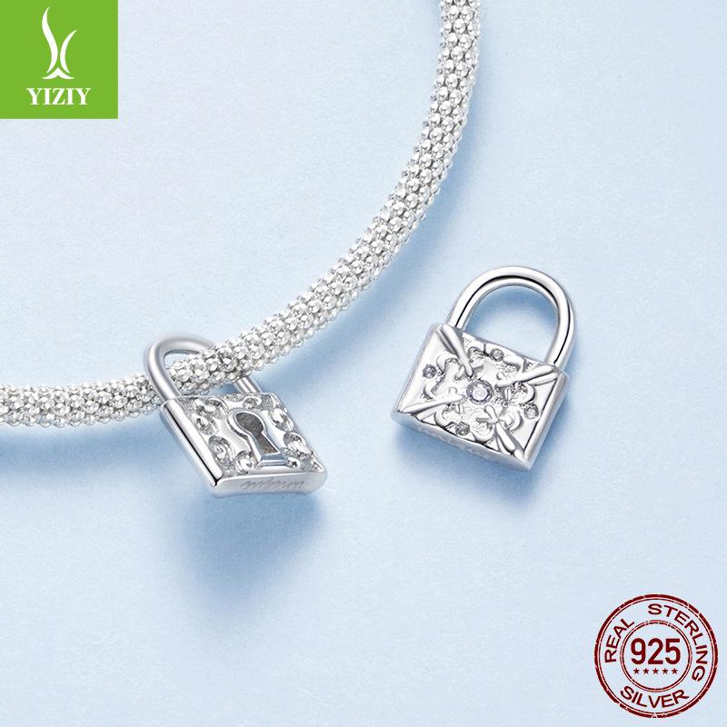 S925 Sterling Silver Retro Pattern Lock Beaded Accessories, Mysterious Style Sterling Silver Bracelet Accessories