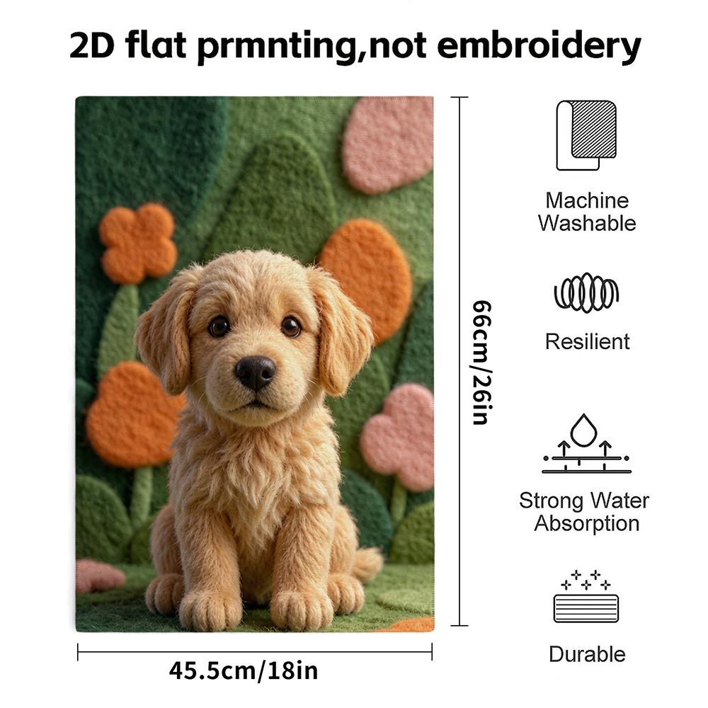 Felt Golden Puppy Portrait Towel Highly Absorbent Bath Towel, Cute Plush Labrador Pup, Soft Kids Daily Shower Towel