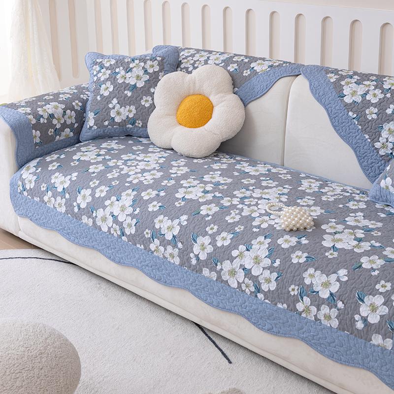 Fresh and Versatile All Season Small Floral Fabric, Pure Cotton Sofa Cushion, Anti Slip Seat Cushion, All Cotton Sofa Seat Cushion Towel