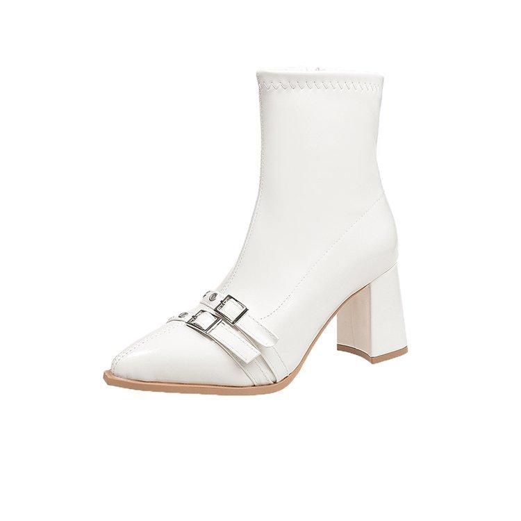 European and American zipper 2025 autumn and winter retro belt buckle versatile new pointed thin short British Martin short boots