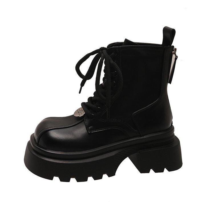 Ghete Martin europene respirabile, celebritate pe internet, pentru femei, toamna 2025, noi, Spice Girl, vârf pătrat, cap mare, cu șireturi, talpă groasă, cu toc înalt, ghete scurte