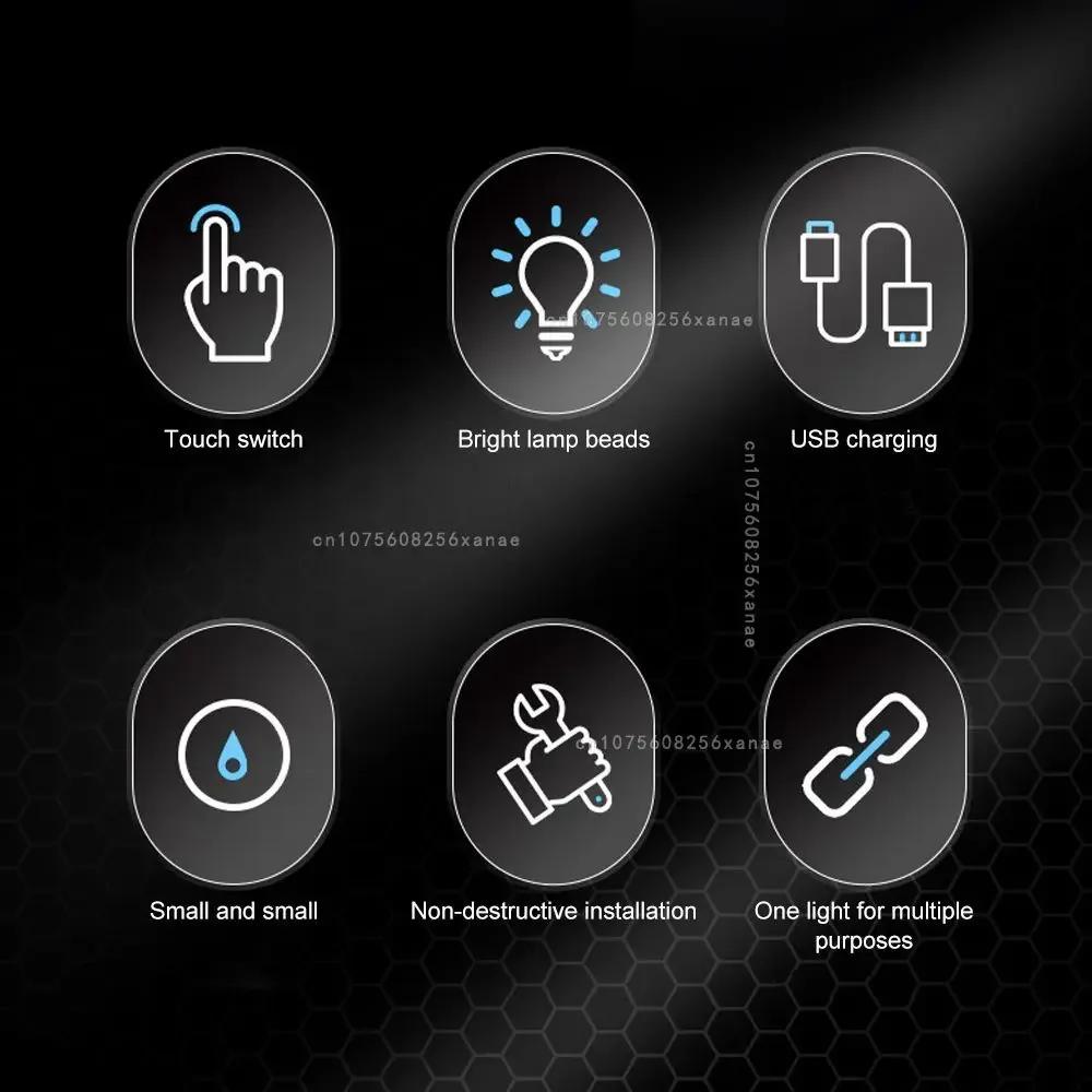 LED Car Mini Touch Light USB Charging Portable Auto Roof Ceiling Reading Night  Lamp Wireless Magnetic Decoration Ambinet Light