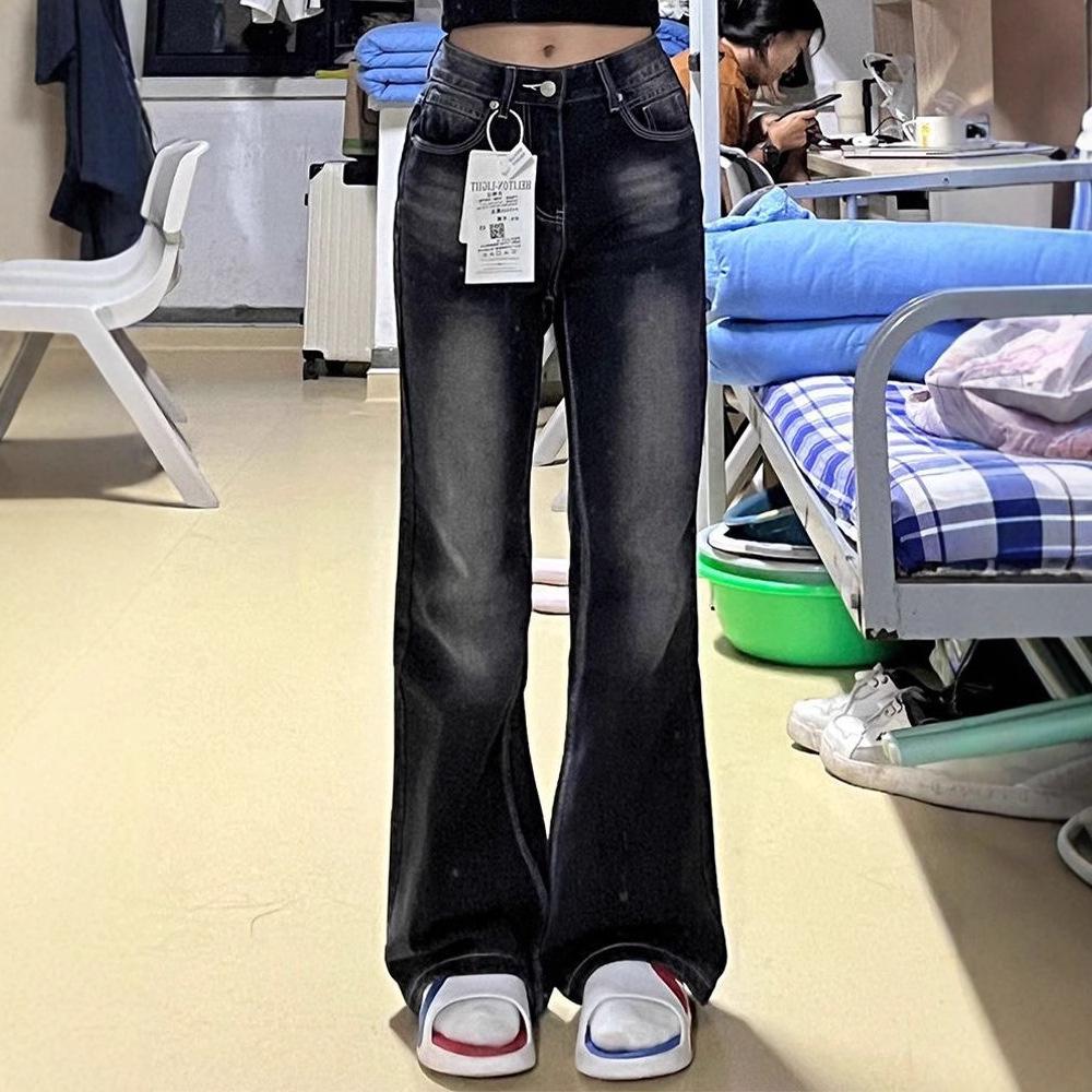 

2025 Spring Women s High Waist Micro Flare Jeans - Retro, Slimming, Versatile, Floor-Length Wide-Leg Pants XL чорний