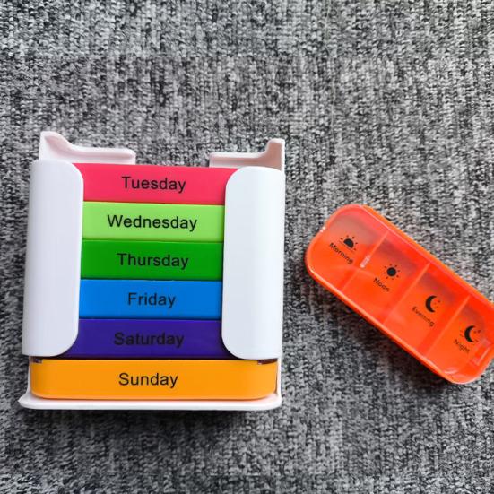 Weekly Pill Organizer Morning Noon Evening Night 4 Times A Day Pill Storage Box Large Capacity 7-Days Medication Dispenser Container