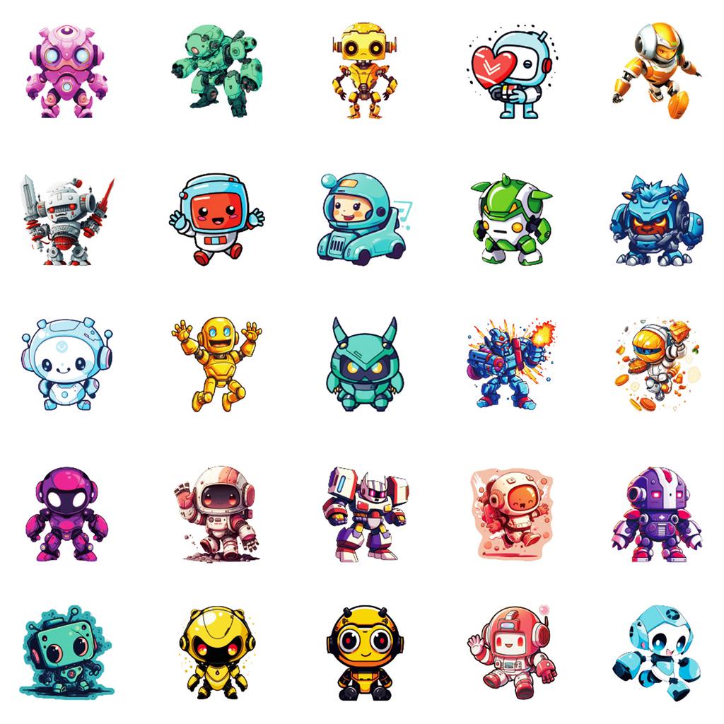 50 Creative Cartoon Charging Robot Stickers Children'S Cute Waterproof Stickers