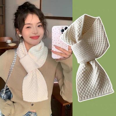 Wool Neck Scarf Women Korean Versatile Warm Solid Lazy Chic Knit Cross Wrap Autumn Winter