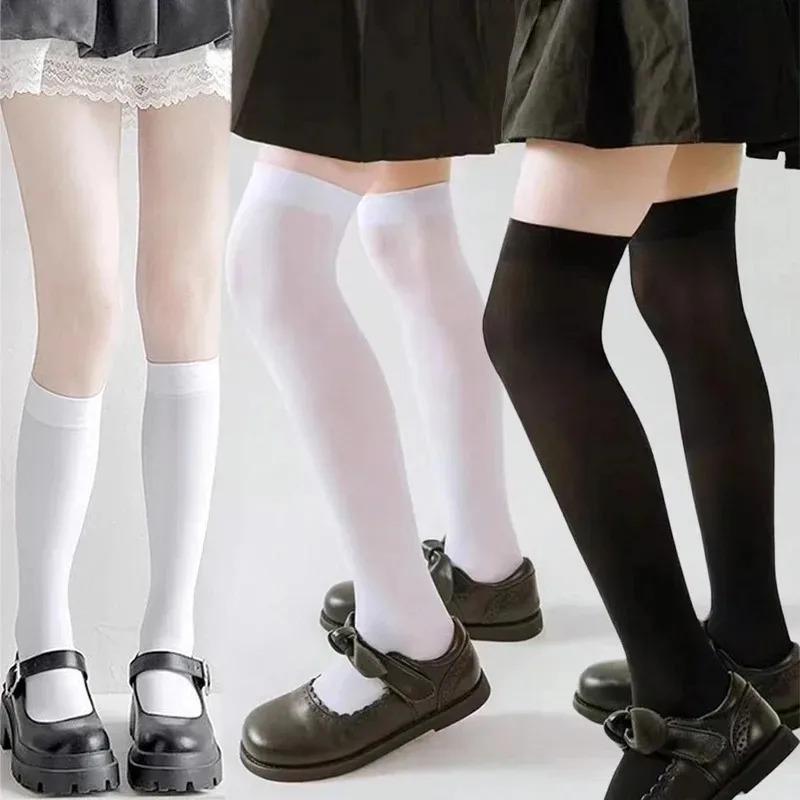 White Black Compression Slim Leg Socks Thin Summer Over Knee Long Thigh High JK Style for Women