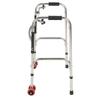 Elderly Folding Walker 6 Height Adjust 4 Legs Stainless Steel Walking Aid with Red Wheels Single Ben