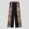 INCERUN Men's Leopard Print Patchwork Elastic Waist Trousers Streetwear Casual Wide Leg Loose Pants