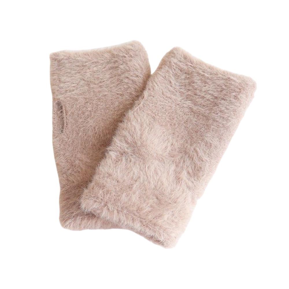 Thick Half Mittens Faux Fur Plush Gloves Protable Fingerless Gloves  for Women Girl