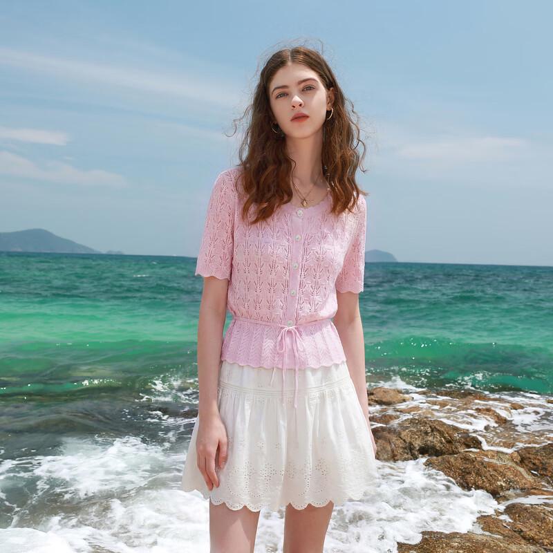 Women's Hollow-out Short Sleeve Round Neck Knit Top