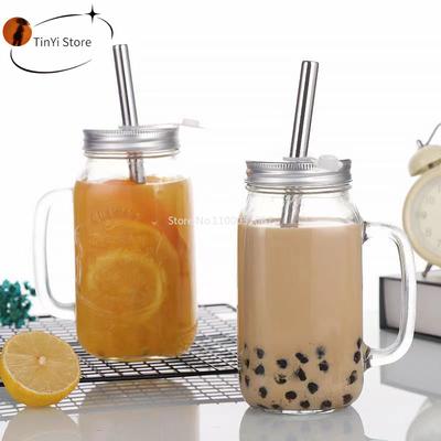 1/2PC 450/650/750ml Mason Jar Mugs with Handles Glass Bottle Juice Drink Clear Glass Water Bottle With Cover Straw Drinkware Cup