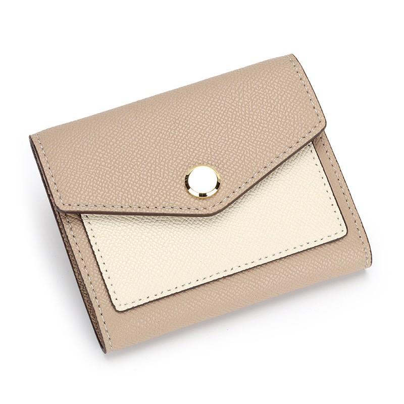 Wallet Women's Genuine Leather Short Three-fold Change Purse Fashionable Contrasting Color Multi-card Full-leather Bag