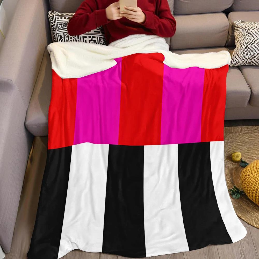 Color - Block Stripes Flannel Blanket Warm Soft Halloween Christmas Couch Warm Cozy Decorative Decor Gift for All Season