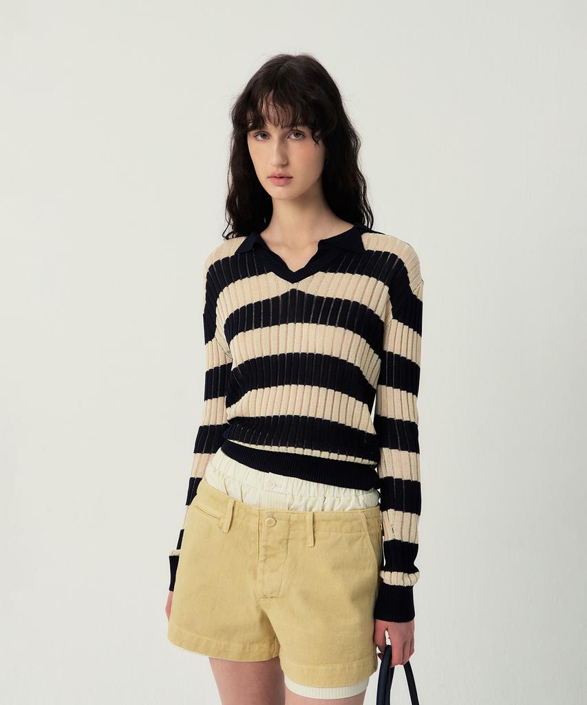 GROVE Flavia Stripe Collar Knit (Navy)