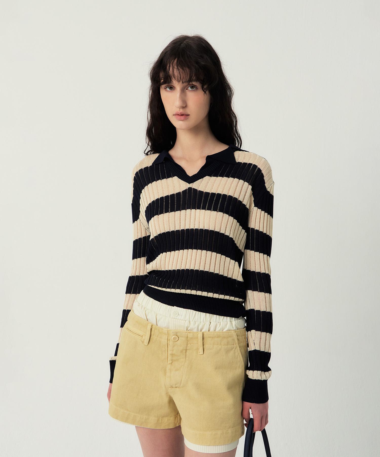 Grove Flavia Stripe Collar Knit (Navy) Navy/F